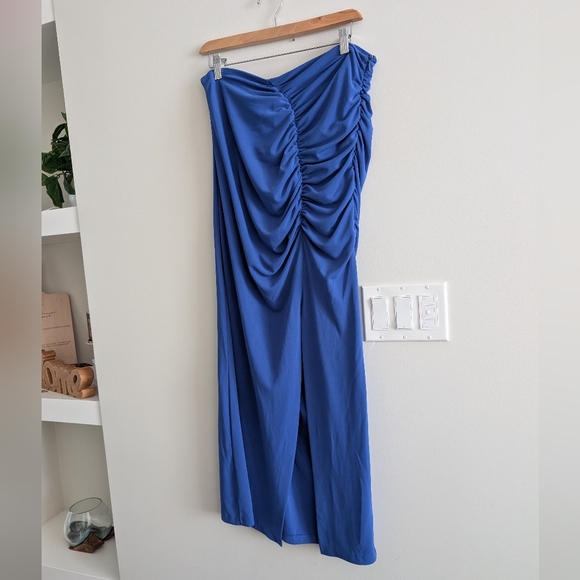 Zara Dresses & Skirts - Zara Royal Blue Ruched Midi Skirt Draped Slit XL